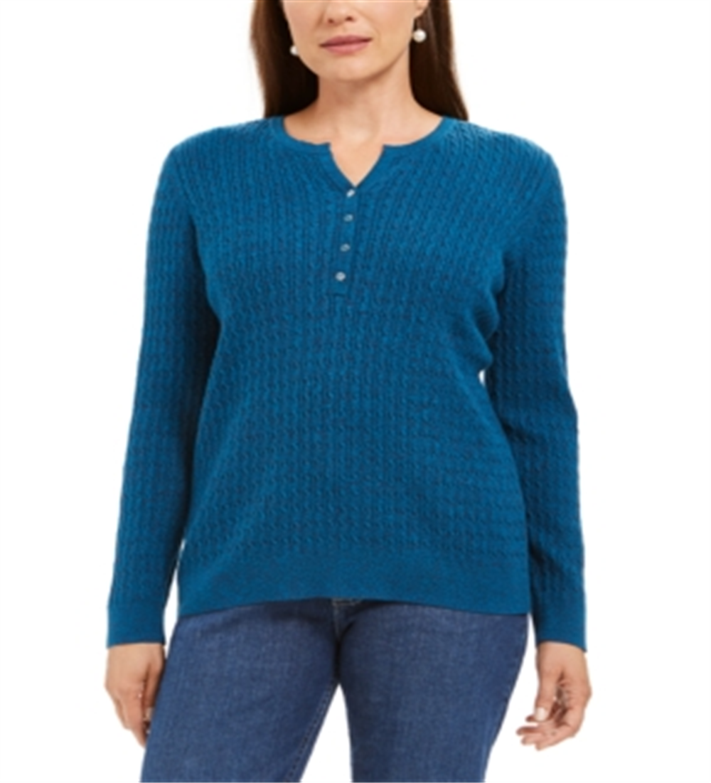 Karen Scott Women's Cable Knit Henley Sweater Blue Size X-Small