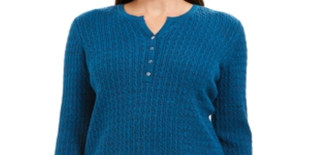 Karen Scott Women's Cable Knit Henley Sweater Blue Size X-Small