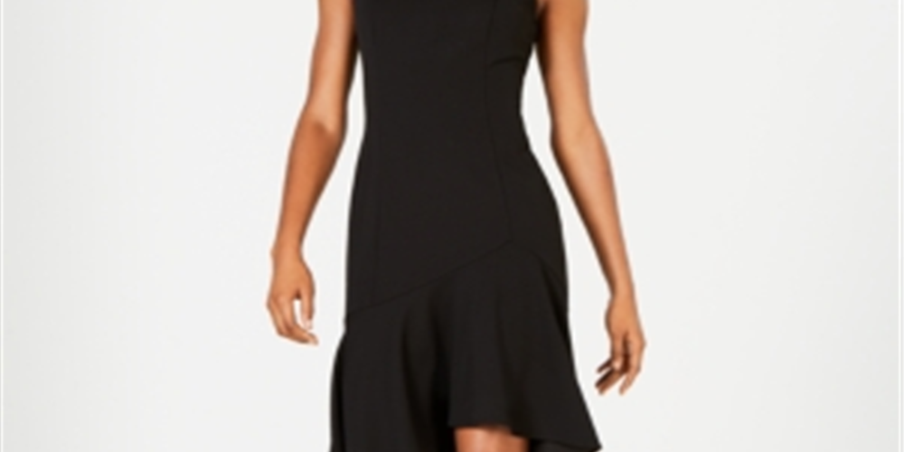 Calvin Klein Women's Asymmetric Neck High Low Dress Black Size 14