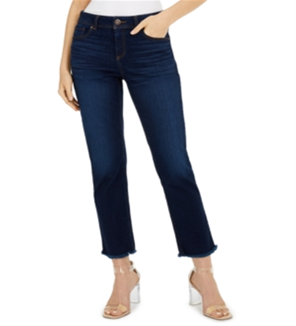 INC International Concepts Women's Straight Leg Frayed Hem Ankle Jeans Blue Size 2