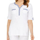 Karen Scott Women's Gingham Trim Henley Top White Size X-Small