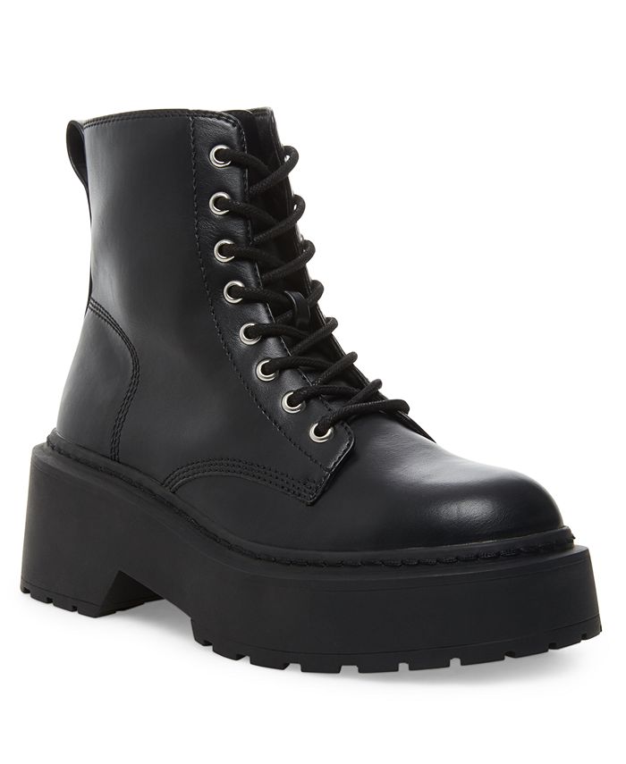 Steve Madden Women's Faux Leather Lug Sole Slasher Combat Boots Black Size 8 M