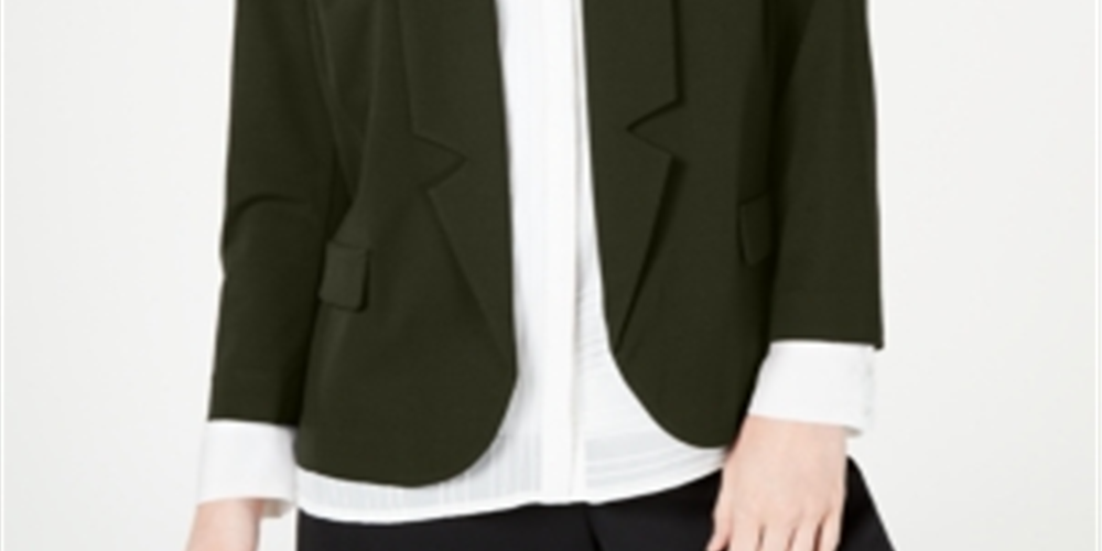 Alfani Women's Notch Collar Open Front Jacket Green Size M