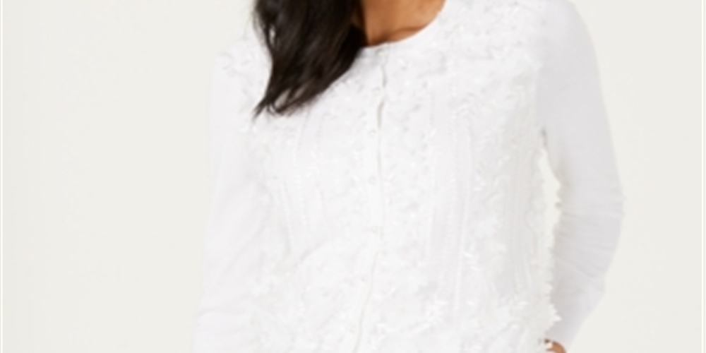 Charter Club Women's Floral Applique White Size XX-Large