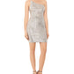 Xscape Women's Sequined Sleeveless Asymmetrical Neckline Short Body Con Party Dress Beige Size 6