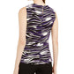 Calvin Klein Women's Sleeveless Printed Pleat Neck Top Black Size X-Small