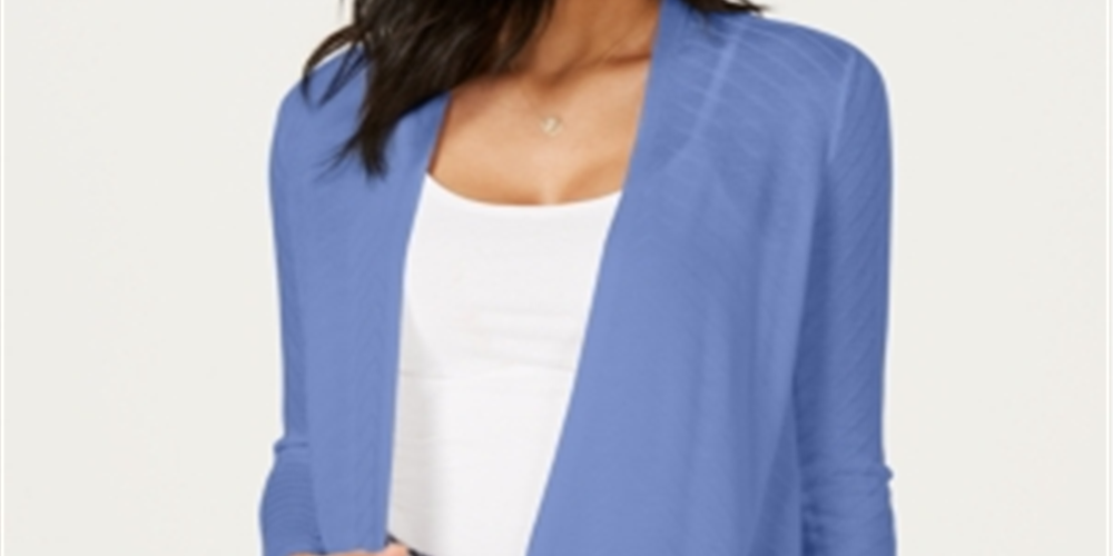 Charter Club Women's Geo Stitch Completer Sweater Cardigan Blue Size Petite Large
