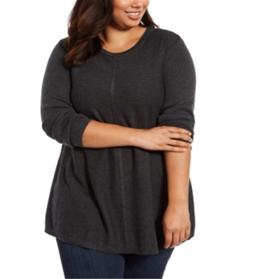 Style & Co Women's Plus Seam Front Crew Neck Tunic Sweater Gray Size 1X