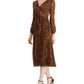Ralph Lauren Women's Animal Print Long Sleeve V Neck Tea Length Faux Wrap Dress Brown Size 2