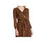 Ralph Lauren Women's Animal Print Long Sleeve V Neck Tea Length Faux Wrap Dress Brown Size 2
