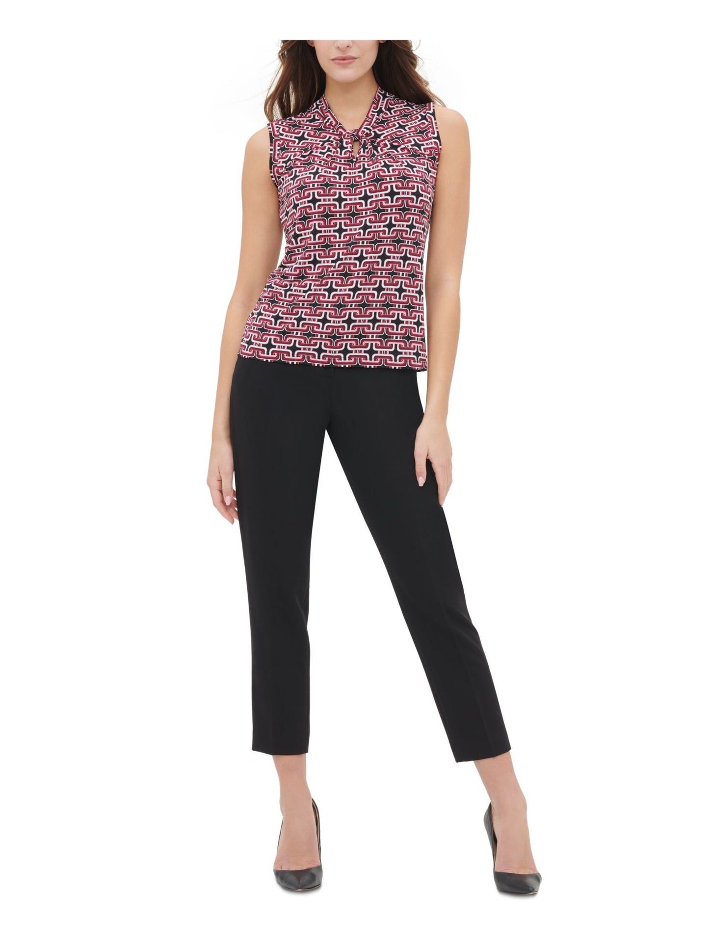 Tommy Hilfiger Women's Printed Sleeveless Wear to Work Top Black  Size Small