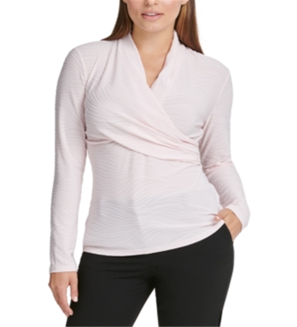 DKNY Women's Textured Surplice Blouse Pink Size Small