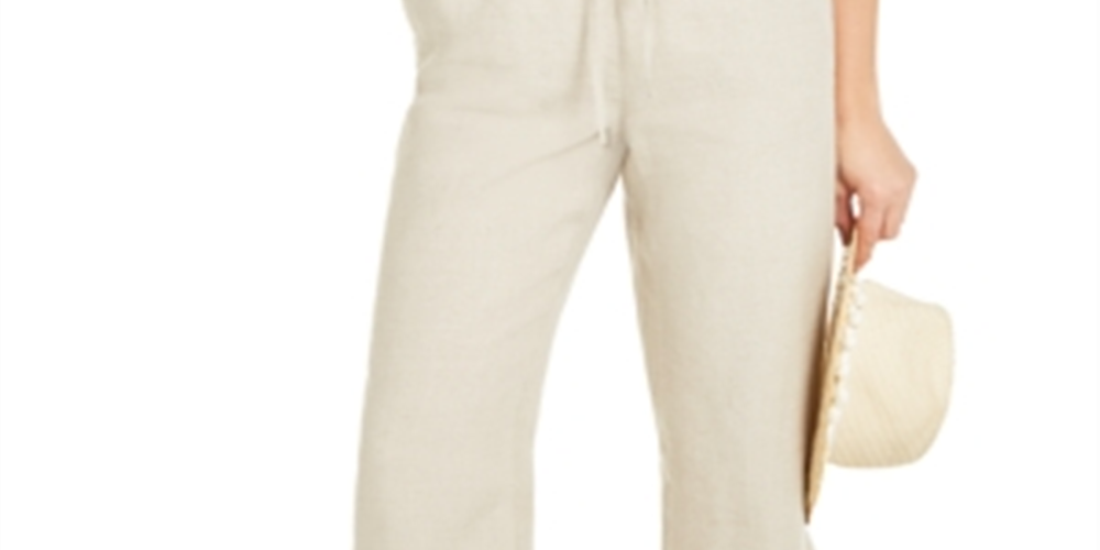 Charter Club Women's Linen Capri Tie Waist Pants Brown Size XX-Large