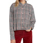 Volcom Women's Junior's Fad Friend Drop Shoulder Button Up Shirt, Black Plaid Size XS