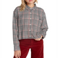 Volcom Women's Junior's Fad Friend Drop Shoulder Button Up Shirt, Black Plaid Size XS