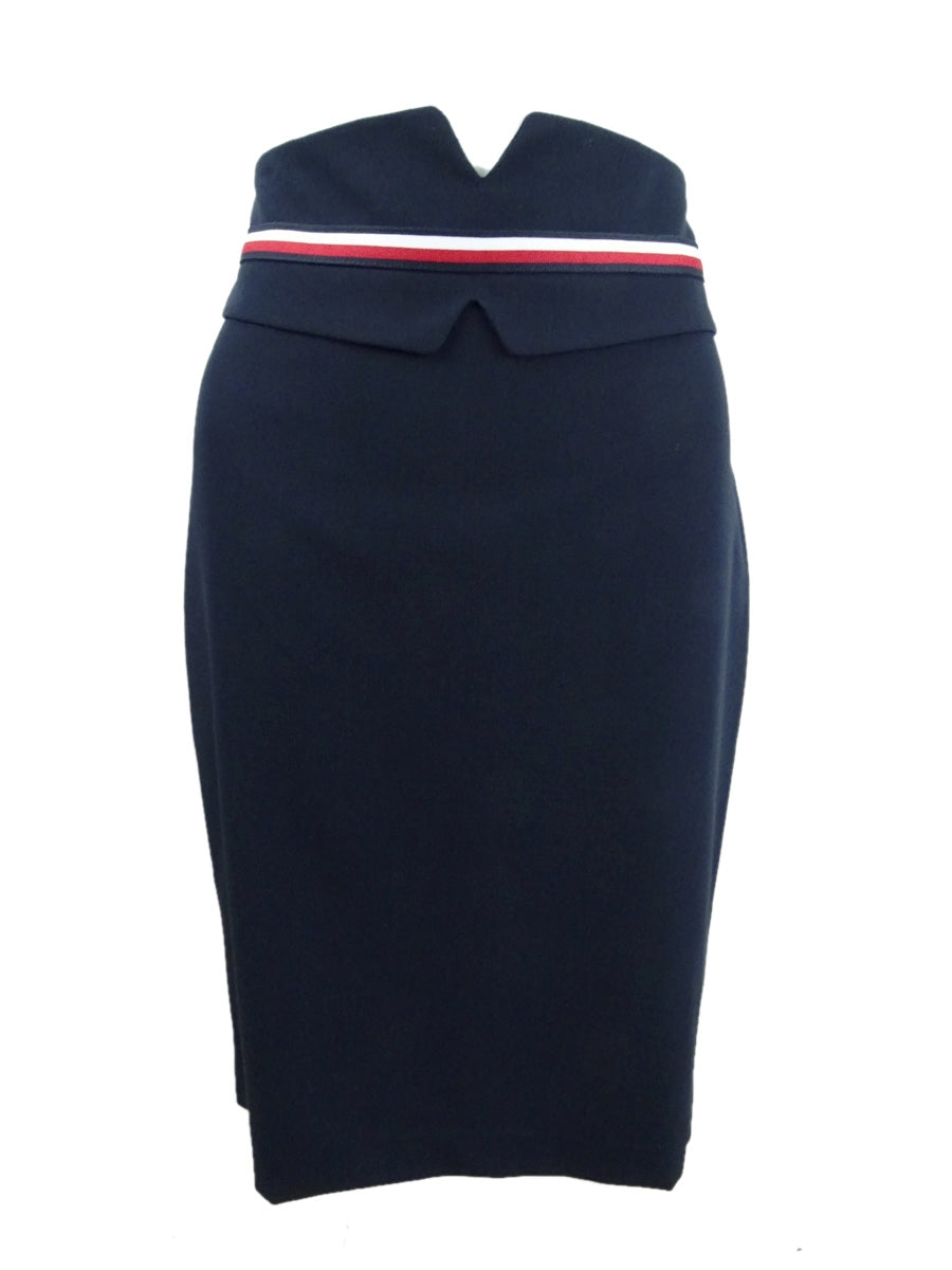 Tommy Hilfiger Women's Notched Waist Striped Trim Skirt Blue Size 6