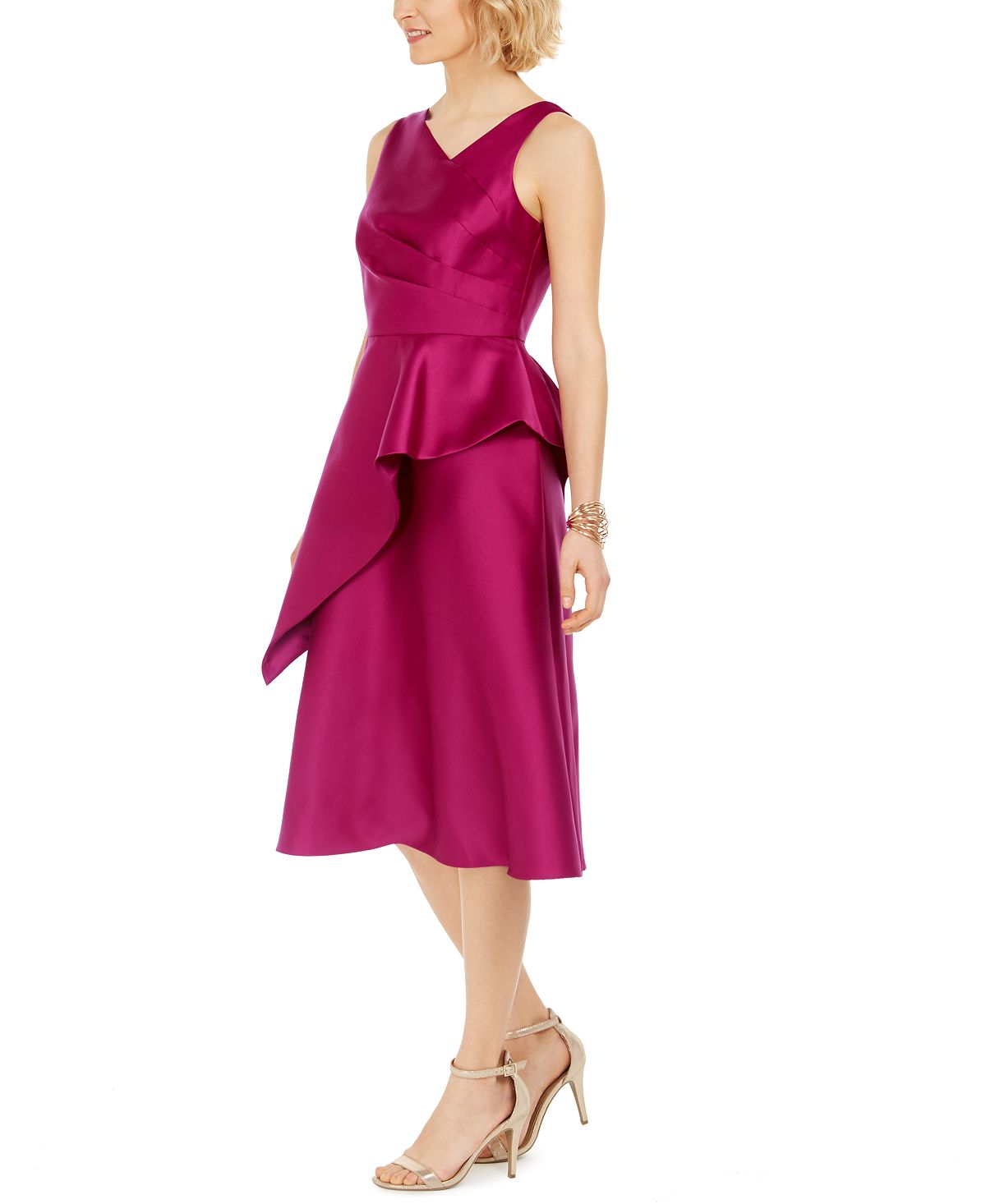 Adrianna Papell Women's Solid Sleeveless V Neck Knee Length Fit Flare Formal Dress Pink Size 16