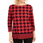 Charter Club Women's Houndstooth 3/4 Sleeve Top Red Size X-Small