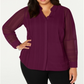 Alfani Women's Plus Sheer Pintuck Button Down Top Red Size 0X