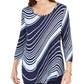 JM Collection Women's Swirl Print 3/4 Sleeve T-Shirt Blue Size X-Small