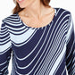 JM Collection Women's Swirl Print 3/4 Sleeve T-Shirt Blue Size X-Small