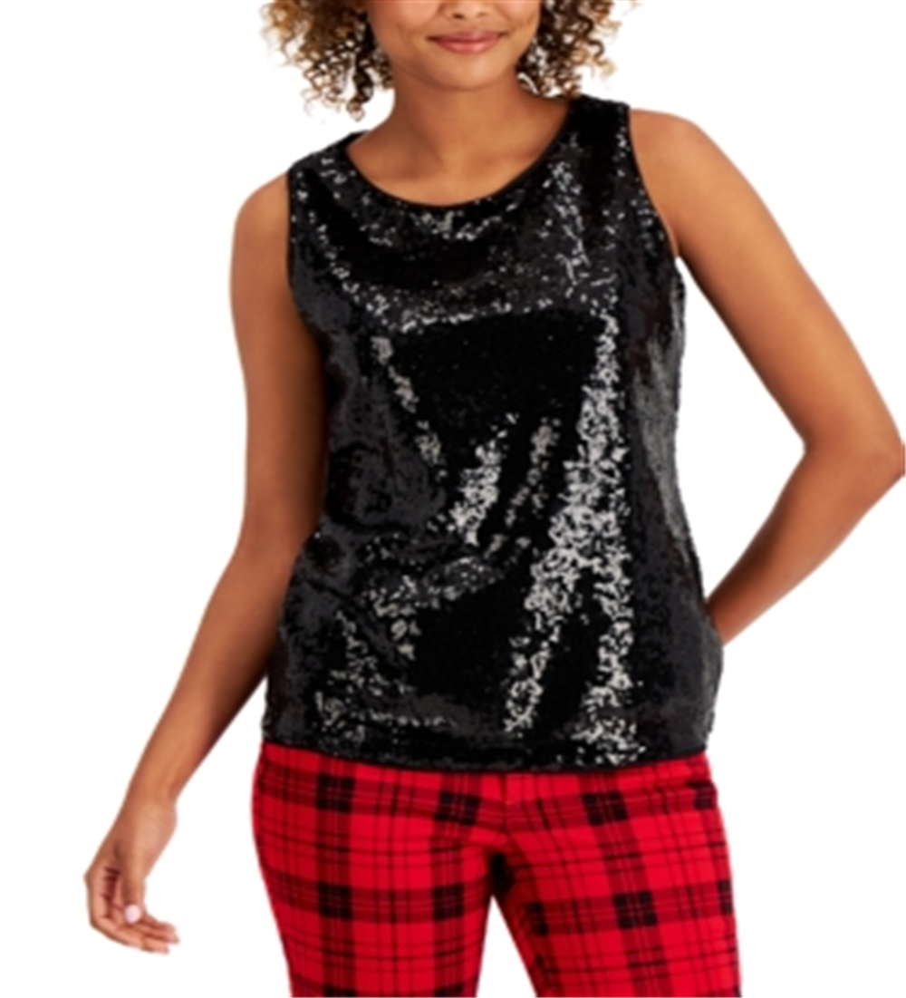 Charter Club Women's Sequined Tank Top Black Size Small