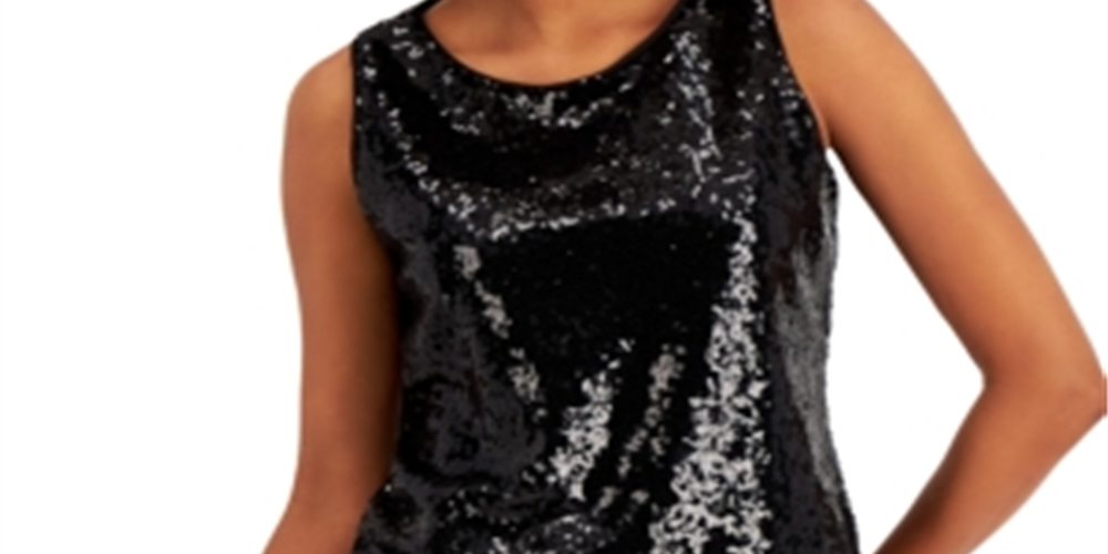 Charter Club Women's Sequined Tank Top Black Size Small