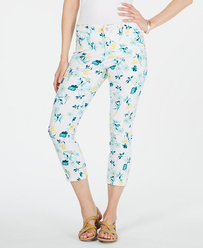 Charter Club Women's Pocketed Floral Jeans White Size 4