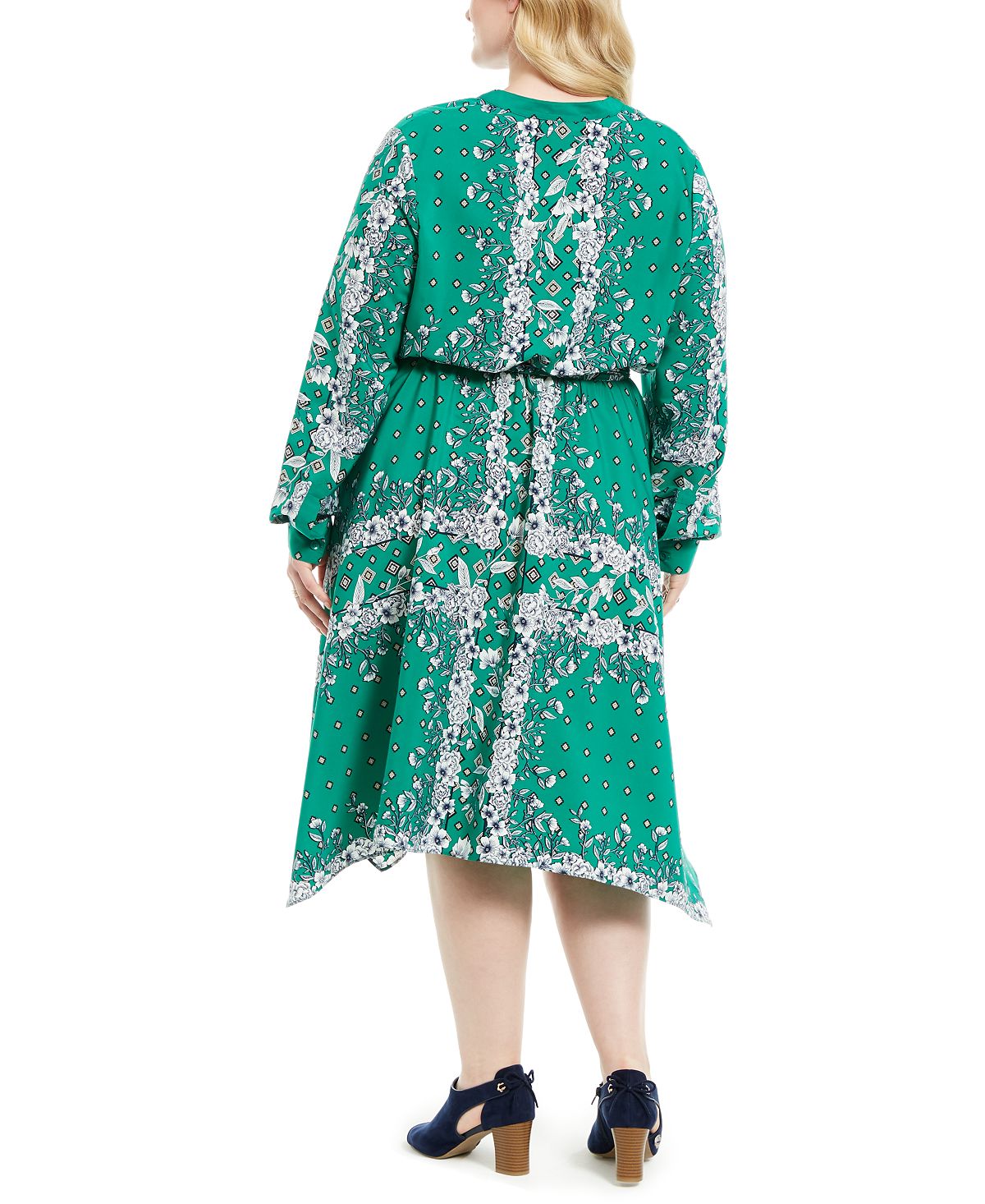 Charter Club Women's Plus Mixed Print Handkerchief Hem Dress Green Size 2X