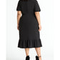 Rachel Roy Women's Ruffled Short Sleeve V Neck Tea Length Faux Wrap Wear to Work Dress Black Size 16W