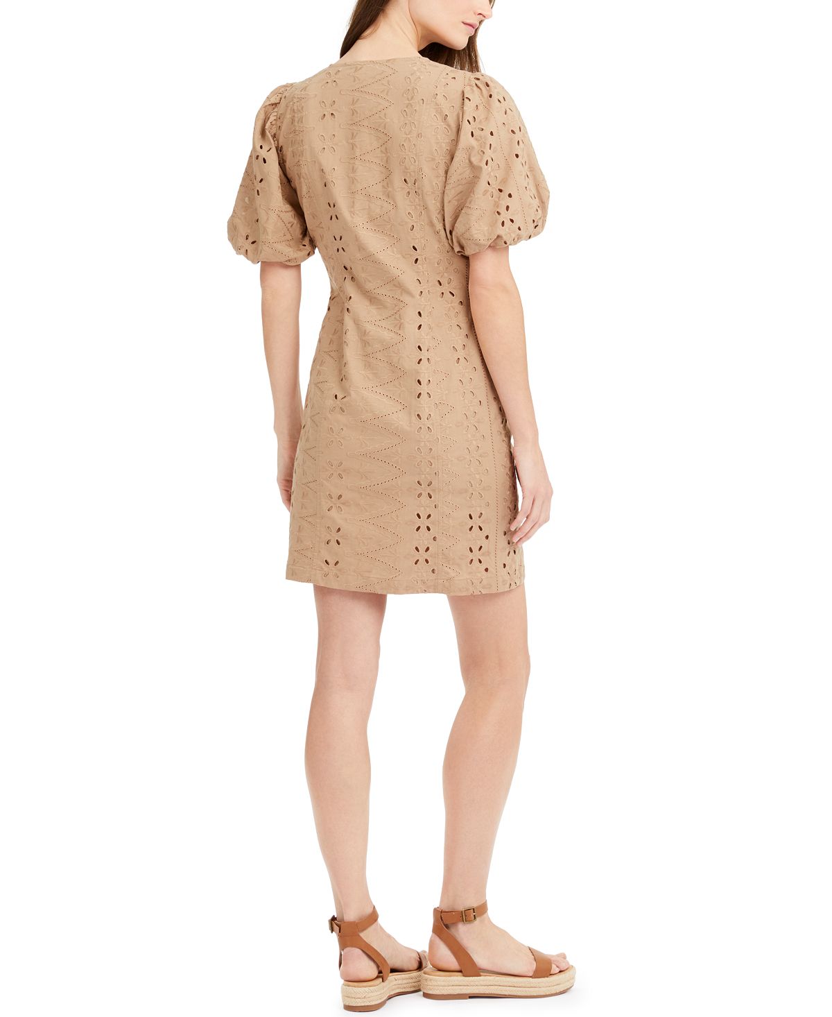 INC International Concepts Women's Puff Sleeve Eyelet Dress Brown Size 2