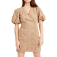 INC International Concepts Women's Puff Sleeve Eyelet Dress Brown Size 2