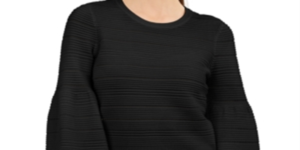 INC International Concepts Women's Ribbed Knit Crewneck Sweater Black Size Large