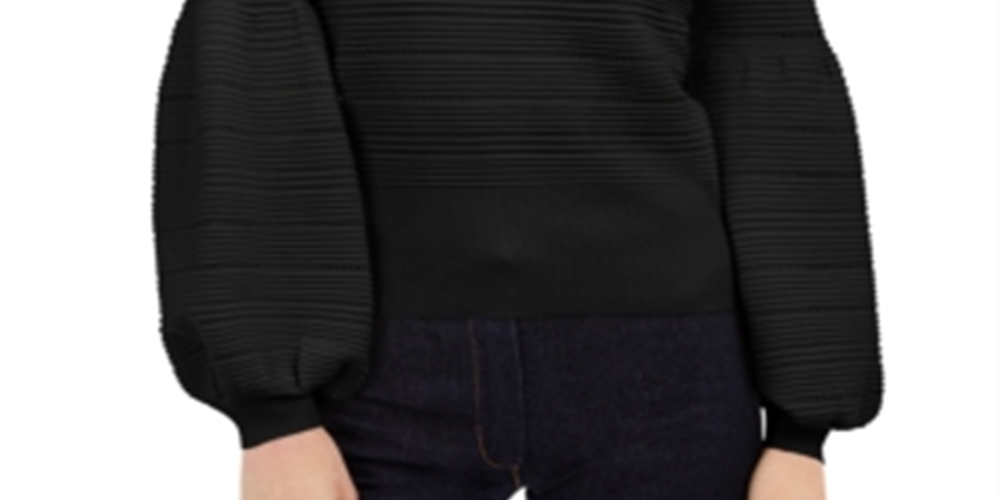 INC International Concepts Women's Ribbed Knit Crewneck Sweater Black Size Large