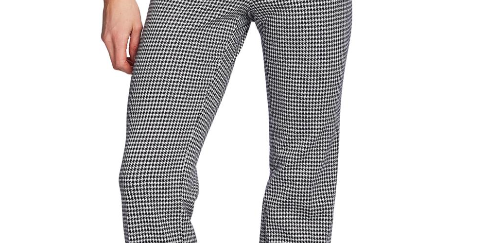 CeCe Women's Zippered Houndstooth Straight Leg Pants Gray Size 10
