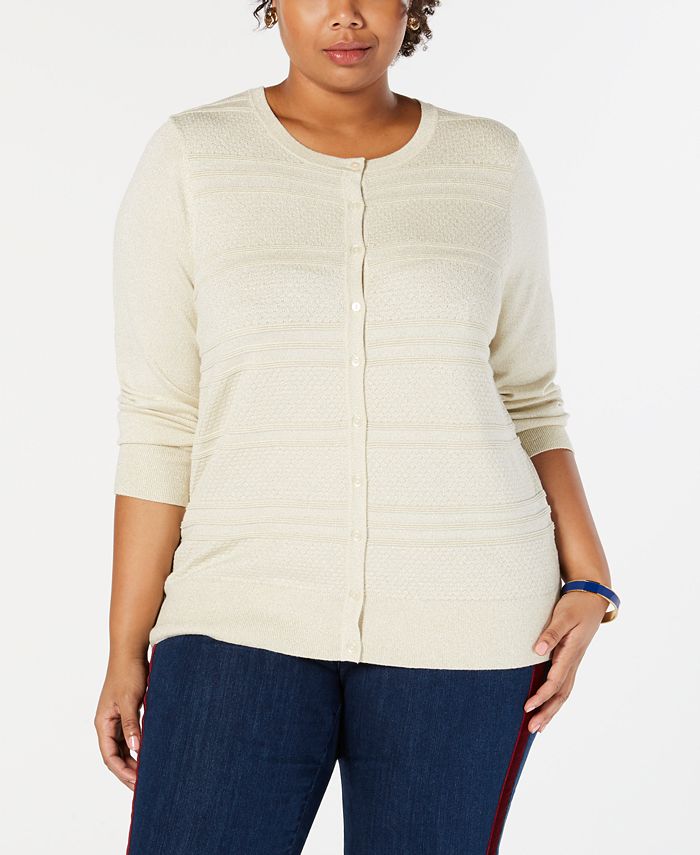 Charter Club Women's Lurex Cardigan Sweater Gold  Size 0X