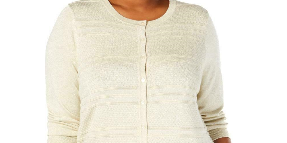 Charter Club Women's Lurex Cardigan Sweater Gold  Size 0X