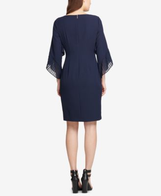DKNY महिलाओं की प्लीटेड बेल स्लीव शीथ ड्रेस, नीला, साइज़ 10