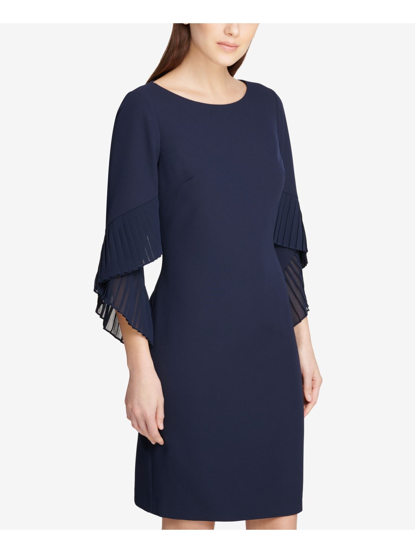 DKNY महिलाओं की प्लीटेड बेल स्लीव शीथ ड्रेस, नीला, साइज़ 10