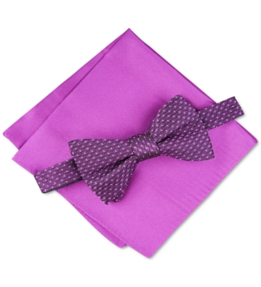 Alfani Men's Pocket Square Roy Geo Pt Solid Set Silk Bow Tie Pink Size Regular