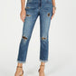 INC International Concepts Women's Destructed Animal Print Curvy Fit Boyfriend Jeans Blue Size 0