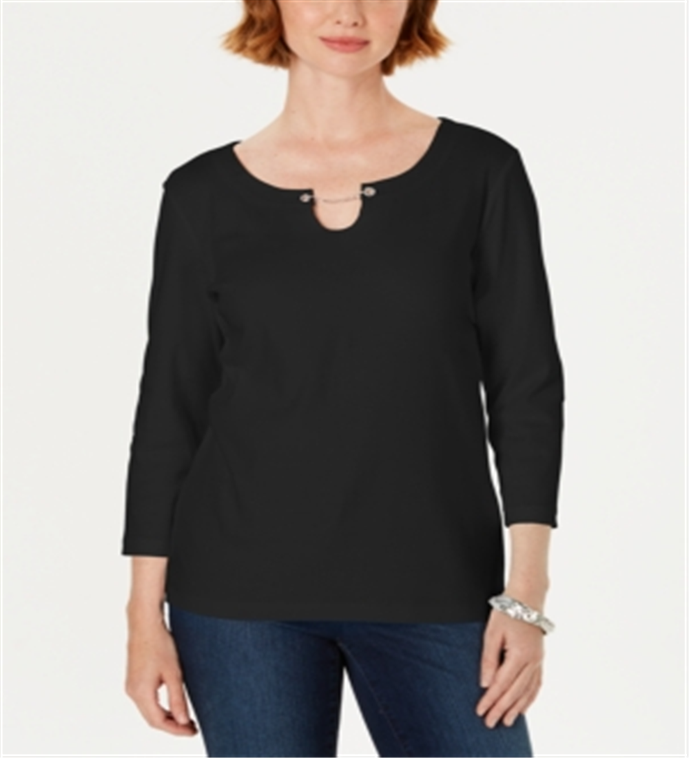 Karen Scott Women's Three Quarter Sleeve Top Black Size Large