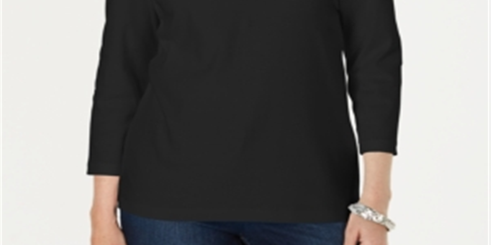 Karen Scott Women's Three Quarter Sleeve Top Black Size Large