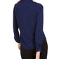 Nine West Women's Long Sleeve 2 Pocket V Neck Blouse Blue Size Large