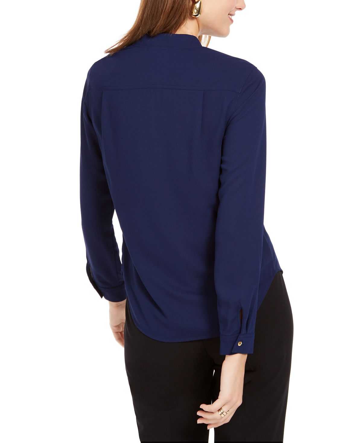 Nine West Women's Long Sleeve 2 Pocket V Neck Blouse Blue Size Large