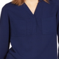 Nine West Women's Long Sleeve 2 Pocket V Neck Blouse Blue Size Large