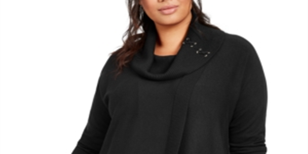 JM Collection Women's Lace up Cowlneck Sweater Black Size 1X