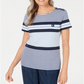 Karen Scott Women's Sport Danielle Striped Scoop Neck Top Blue Size Medium
