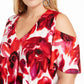 INC International Concepts Women's Printed Cold Shoulder Top White Size 1X