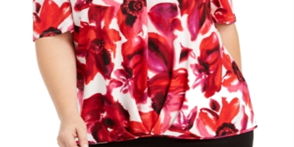INC International Concepts Women's Printed Cold Shoulder Top White Size 1X